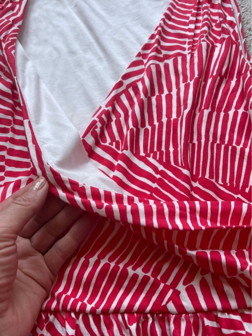 Boden Red and White Sleeveless V-Neck Midi Dress - Picture 7 of 11